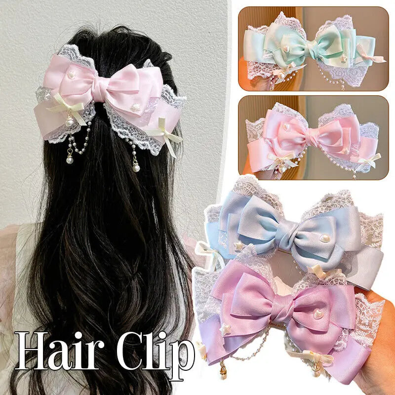 Lolita Lace Bow Hair Clip Pearl Headband Hair Accessories